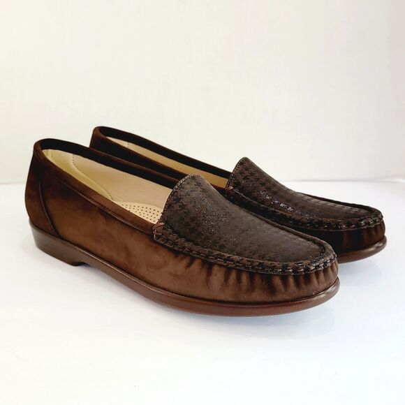 SAS Simplify Brown Tetris Nubuck Leather Loafers Women's 10 N Houndstooth Flats - Picture 3 of 13